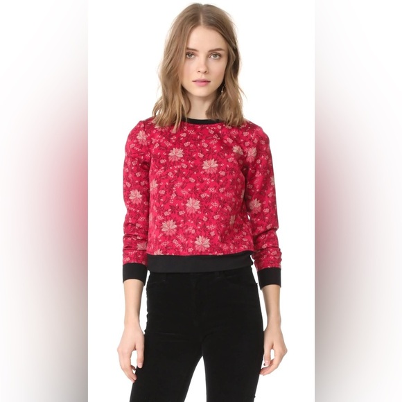 Alice + Olivia Red Marylou Floral Jacquard Pullover Sweatshirt Size XS - Picture 1 of 15